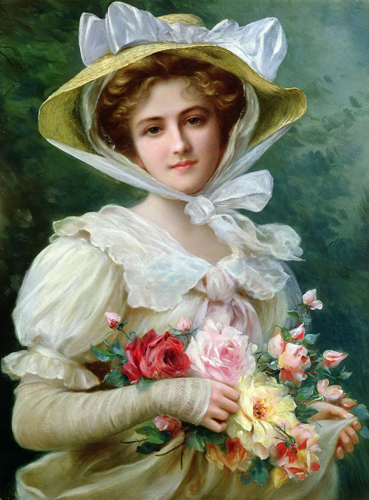 Элегантная леди с букетом роз